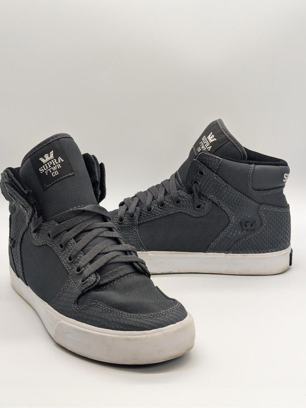 Supra Vaider Snake Skin Canvas Skate Shoes White Gray {S28257} Mens Size 9.5